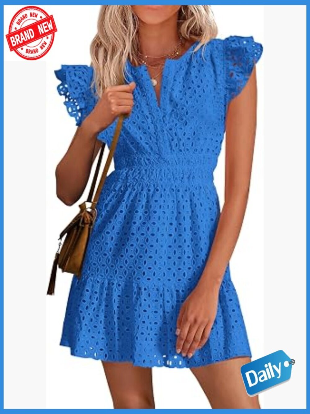 Eyelet Cap Sleeve V Neck Mini Sundress Boho Wedding Guest Beach